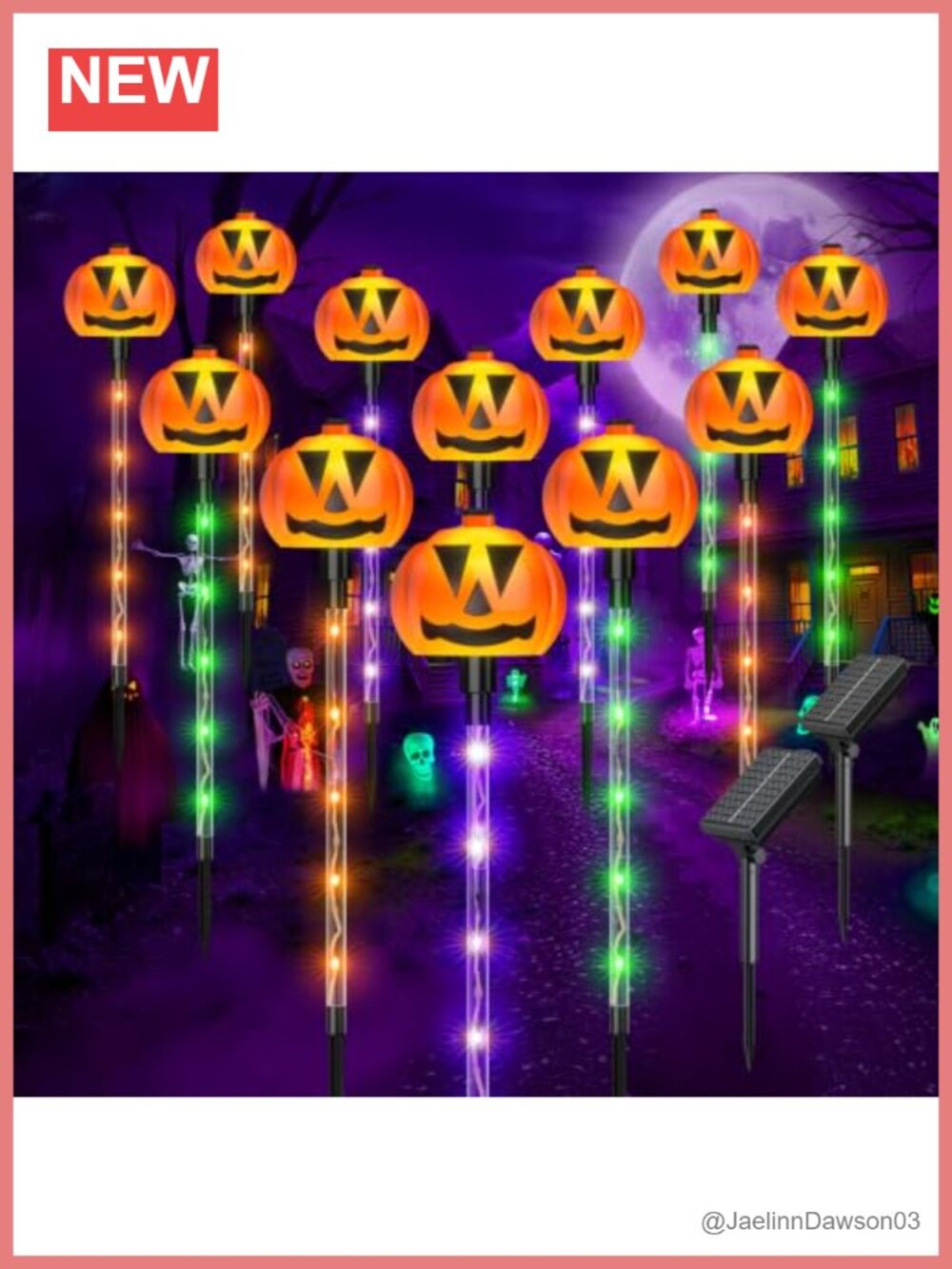 12 Pack Solar Pumpkin Pathway Stake Lights Outdoor Halloween Decor